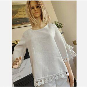BELLAMBIA White Linen Blouse Sz S